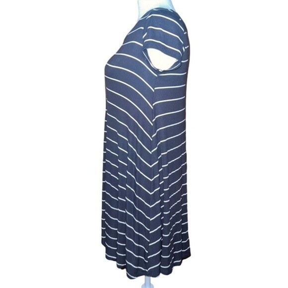 Billabong Gray White Ribbed Striped Short Sleeve Beachy Mini Swing Dress S - Picture 2 of 8